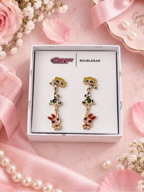 NWT BaubleBar x The Powerpuff Girls Gold Tone Drop Earrings